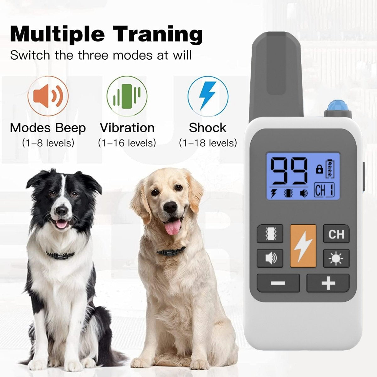 VINSIC Dog Training Shock Collar for 2 Dogs, 1000 ft Remote Anti Bark Dog Training Collar, Waterproof Dog Shock Collar with LCD Display, Dog Bark Collar for Small Medium Large Dogs, White