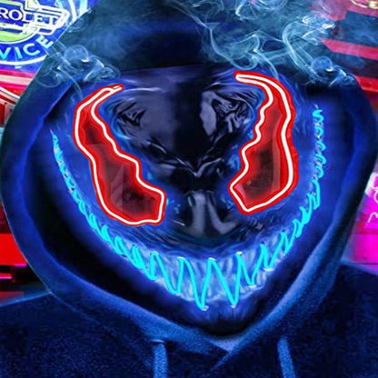 Melliful Halloween Led Mask Gloves Set for Women Men Kids, Halloween LED Glow Venom Mask EL Wire Light Up for Festival Cosplay Costume Parties