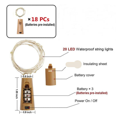 Laighter 9 Packs 20 LEDs Wine Bottle Cork Lights, 6.5ft Cork Lights Battery Operated Fairy String Lights for Liquor Bottles Crafts Party Wedding Halloween Christmas Decor, Multi-color