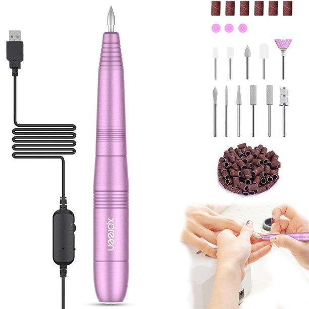 Xpreen Portable Electric Acrylic Nail Drill File Buffer Machine Kit for Liquid Monomer Dip Powder Polygel Gel Polish Tips with Professional Salon Manicure Pedicure Brush Efile Set 25pcs Sanding Band