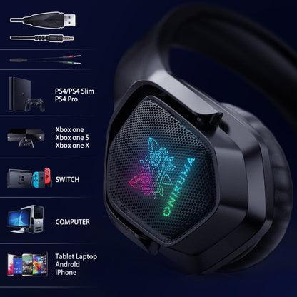 ONIKUMA Gaming Headset for PC, 7.1 Surround Stereo Sound RGB Over-ear Gaming Headphones with Noise Cancelling Mic for PS4 PS5 Xbox One Laptop Mac Nintendo NES Games