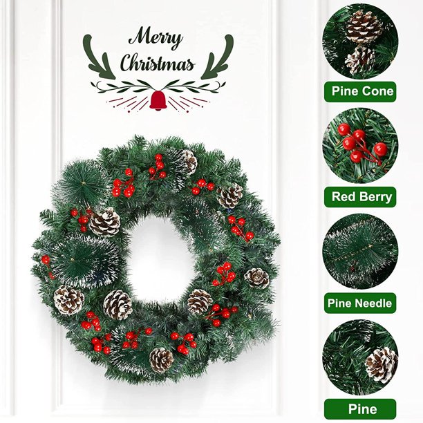 Melliful 9 ft Artificial Christmas Garland with Red Berries and White Pine Cones, Outdoor Christmas Garland Greenery Pine Garland, Mantle Garland Xmas Holiday Indoor