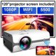 Doosl Mini Projector with 120'' Projector Screen, Supports 1080P and 200'' Display, 40000 Hrs Lamp Multimedia Home Theater Movie Projector