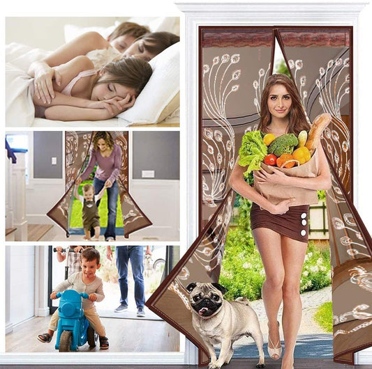 Magnetic Screen Door, Durable Retractable Screen Door Net Screen With Magnets And Full Frame Hook&Loop, Self-Closing, Hands Free, Sliding Screen Door For Kids/Pets Entry Freely, 35x 82 Inch, J01