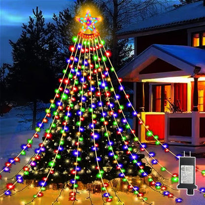 Outdoor Christmas Decoration Lights, 8 Modes & 350 LED Christmas String Lights Waterfall Fairy Tree Lights Indoor Outdoor Holiday Lighting Decorations, Multicolor, Plug-in