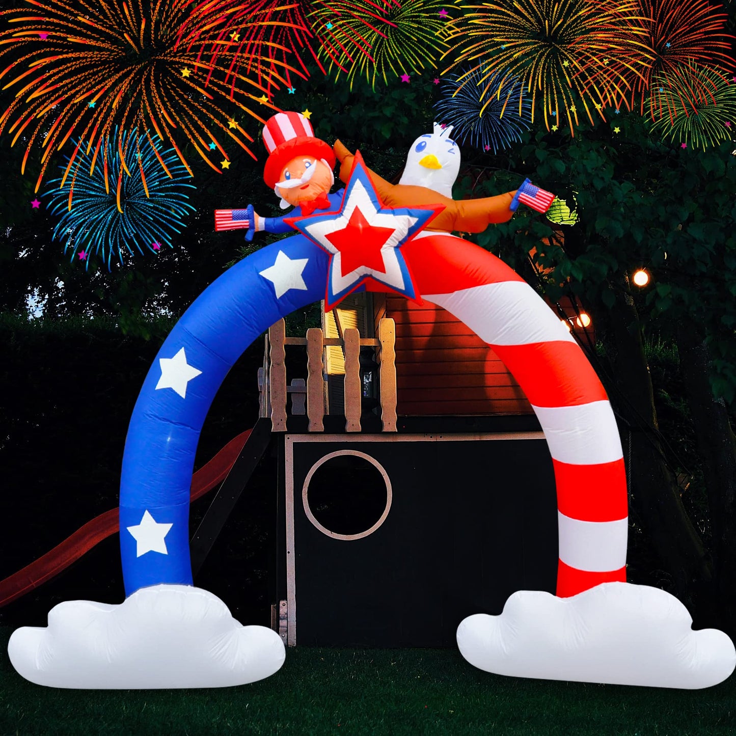 iFanze 9FT Tall Patriotic Independence Day Inflatable Archway 4th of July Outdoor Decorations Pre-Lit LED Lights Lawn Yard Holiday Home Garden Decor