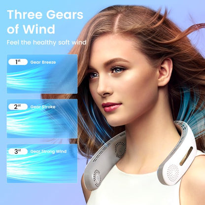 Portable Neck Fan, Rechargeable Hands Free Bladeless Portable Mini Fans,3 Speeds, 4000 mAh Battery Operated Wearable Personal Fan,Wearable Neck Fan Suitable for Traveling,Sports, Office,White