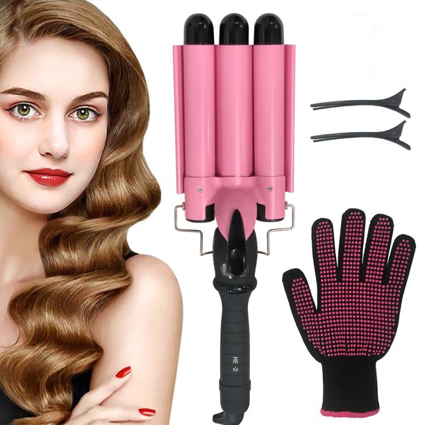 Hair Curling Iron 3 Barrel, Ifanze Triple Barrel Waver with Heat Resistant Glove, Hair Clips & Comb