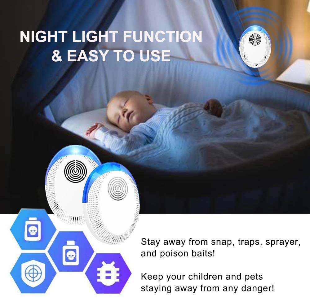 Ultrasonic Pest Repeller, 6 Pack Upgraded Electronic Pest Repellent Plug- in for Mosquitoes Roaches Flea Spiders Ants Mice