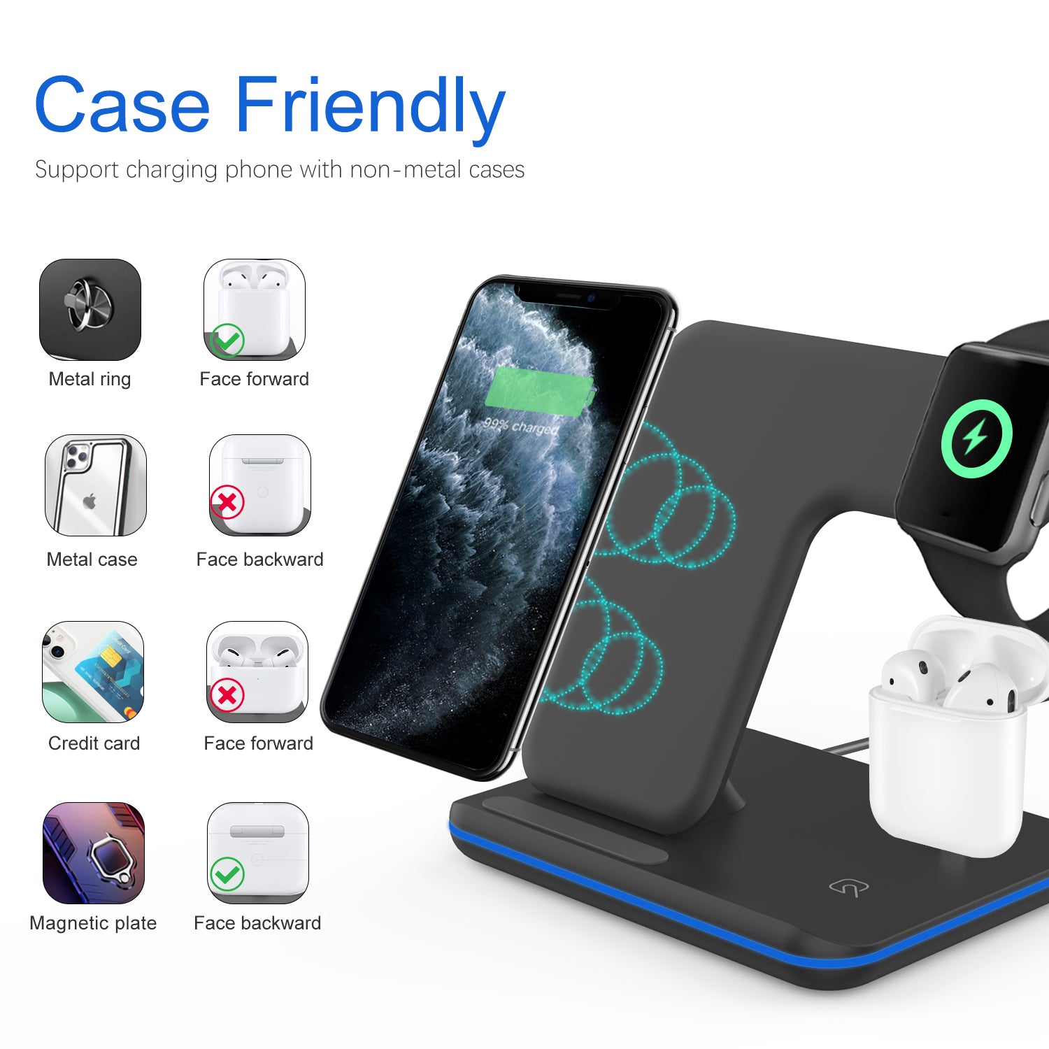 Wireless Charger,3 in 1 Fast Charging Station