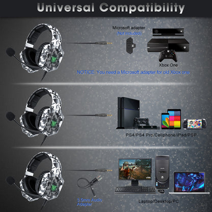 ONIKUMA K8 Gaming Headset for PS4, Gaming Headphones with Stereo Surround Sound & Noise Cancelling Mic, Lightweight Ergonomic Cool RGB Headsets for Xbox One, PS5, Nintendo Switch, PC, Mac, Mobile