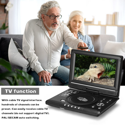 Qunler Portable DVD Player with 8.5" HD Swivel Screen and Remote Control, Support FM Radio, Black