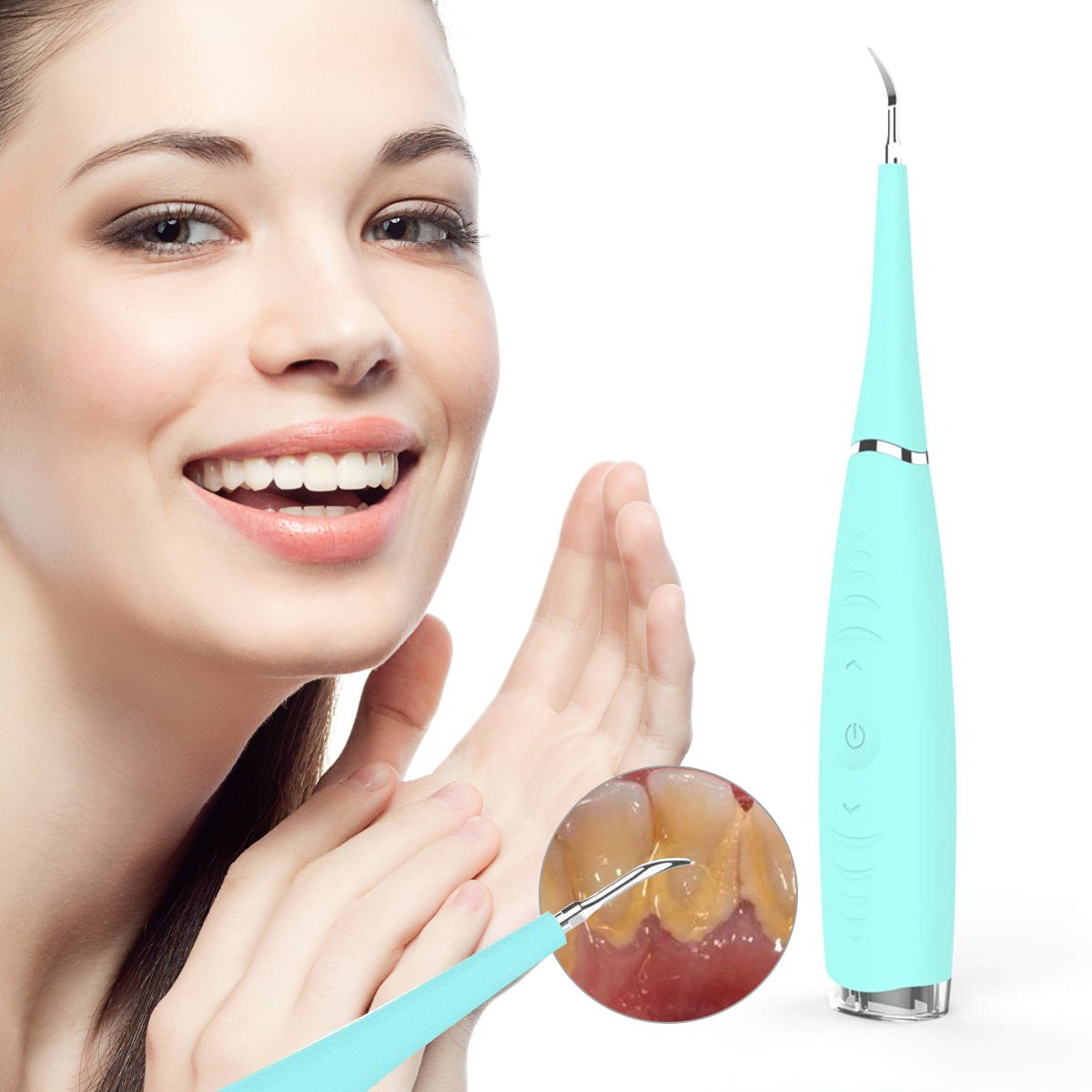 Portable Electric Ultrasonic Dental Calculus Remover Tool, High-Frequency Vibration Tooth Scraper Tartar Removal Cleaner,USB charging&5 Adjustable Speed Modes(Blue)