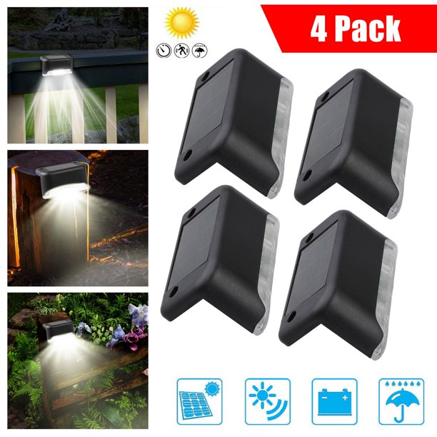 4Pcs Solar Step Lights,Solar step light Outdoor Deck Fence Stair Warm Light Sun Powered LED Illuminated Landscape Lighting Automatic On & Off Waterproof