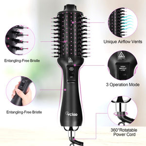 Hair Dryer Brush, Blow Dryer Brush, Hair Dryer and Volumizer Set with Interchangeable Brush Head for Rotating Straightening, Curling, Salon Negative Ion Ceramic Hot Air Brush Comb