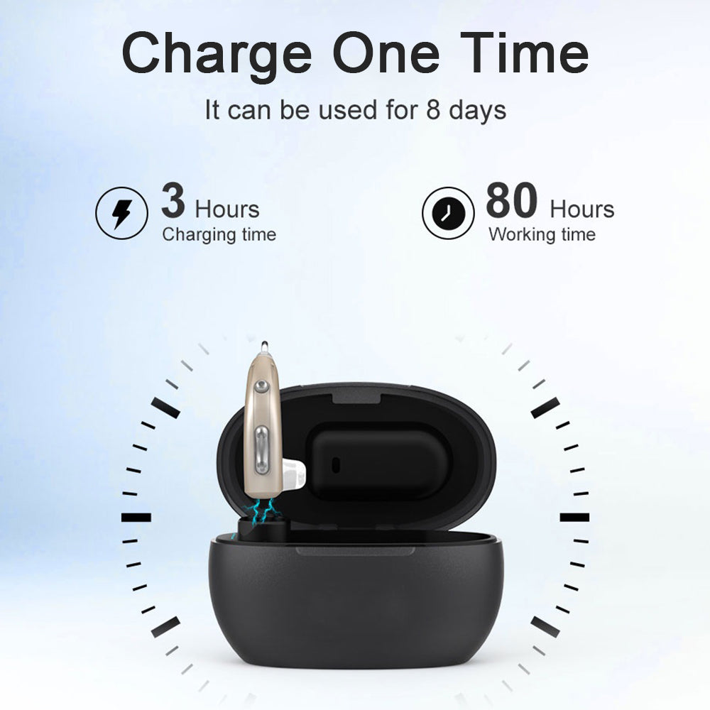 Rechargeable Digital Amplifiers for Ears, BTE Noise Cancellation Volume Control Amplifiers for Seniors Adults, 1 Pair, Silver