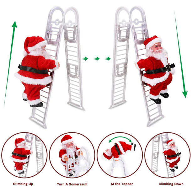 Vinmall Santa Climbing Double Ladder Singing Electric Toy Hanging Decoration Christmas Tree Holiday Gift for Kids