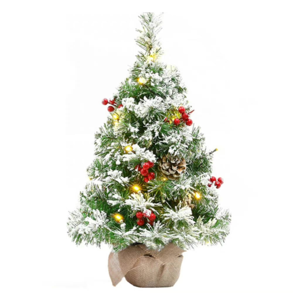 iFanze 24-inch Tabletop Christmas Tree, Lighted Artificial Snowy Xmas Tree for Indoor Outdoor Christmas Holiday Decor