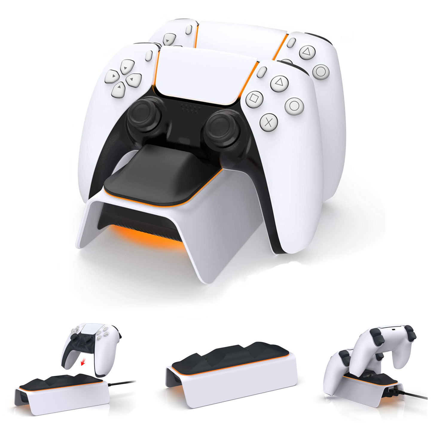 iFanze PS5 Controller Charger Station, Fast Charging Dock for PlayStation 5 Dualsense Controllers with Charging Cable and LED Indicator, White