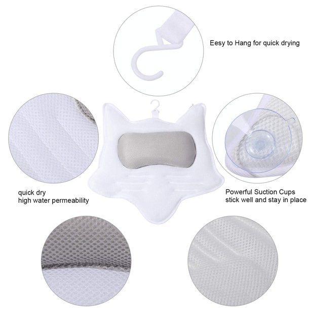 Bath Pillow for Tub, Bathtub Pillows with Strong Suction Cups 5D Air Mesh Polyester Spa Pillow (Fox Shape)