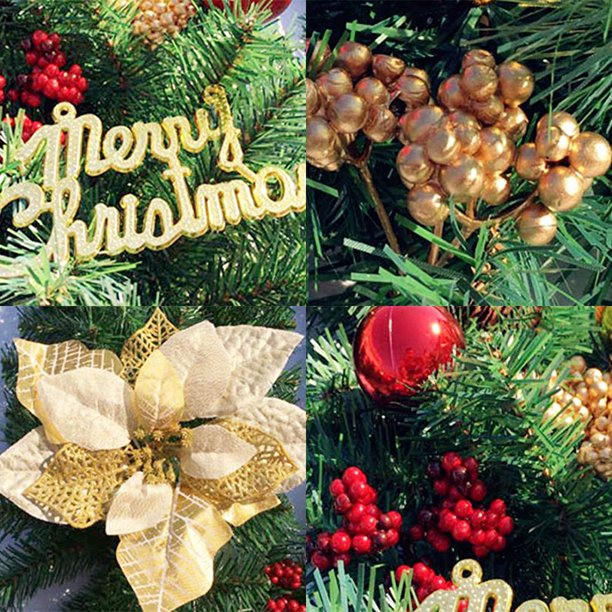 9 ft Pre-Lit Christmas Garland with Gold Flowers, Xmas Garland with Color Lights, Snowy Bristle Pine Artificial Christmas Decoration Indoor Home Fireplace Front Door (Battery Not Include)