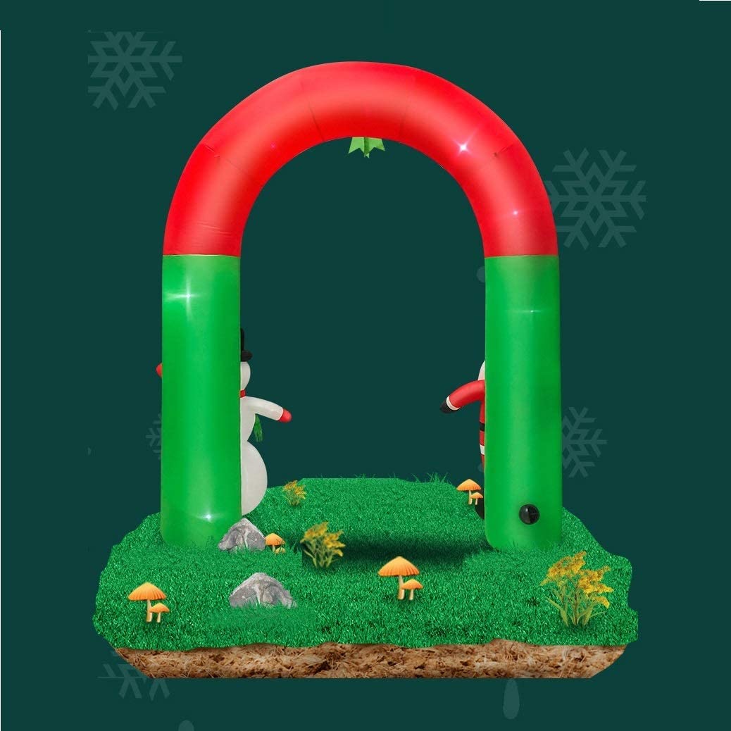 iFanze 8ft Christmas Inflatable Archway Santa Claus and Snowman with Bow LED Lights Yard Art Decoration