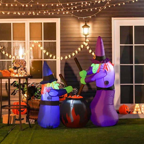 10 FT Halloween Inflatables Witches with Cauldron, Melliful Halloween Blow up Yard Decorations Build-in LEDs Inflatable Outdoor Holiday Party Lawn Garden Decor