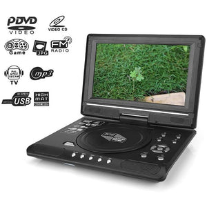 Portable DVD Player, TV DVD Player with 9.5 "Swivel Screen and Rechargeable Lithium Battery, FM Radio Receiver Support, Memory Card Reading, Games, MMC Card Support