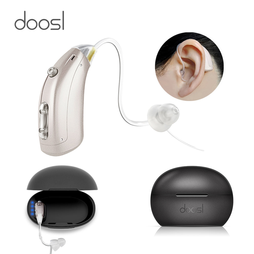 Doosl Rechargeable Hearing Aids, Mini Digital Hearing Aids Low-Noise, with Portable Charging Case for Seniors & Adults, Pair