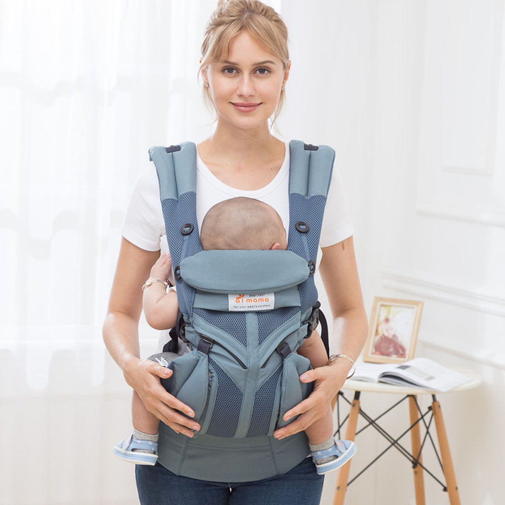 ifanze Baby Carrier, Front and Back Baby Sling All-In-One Ergonomic Baby Carrier with Lumbar Support and Cool Air Mesh for Newborn to Toddler, up 45 lbs, Oxford Blue