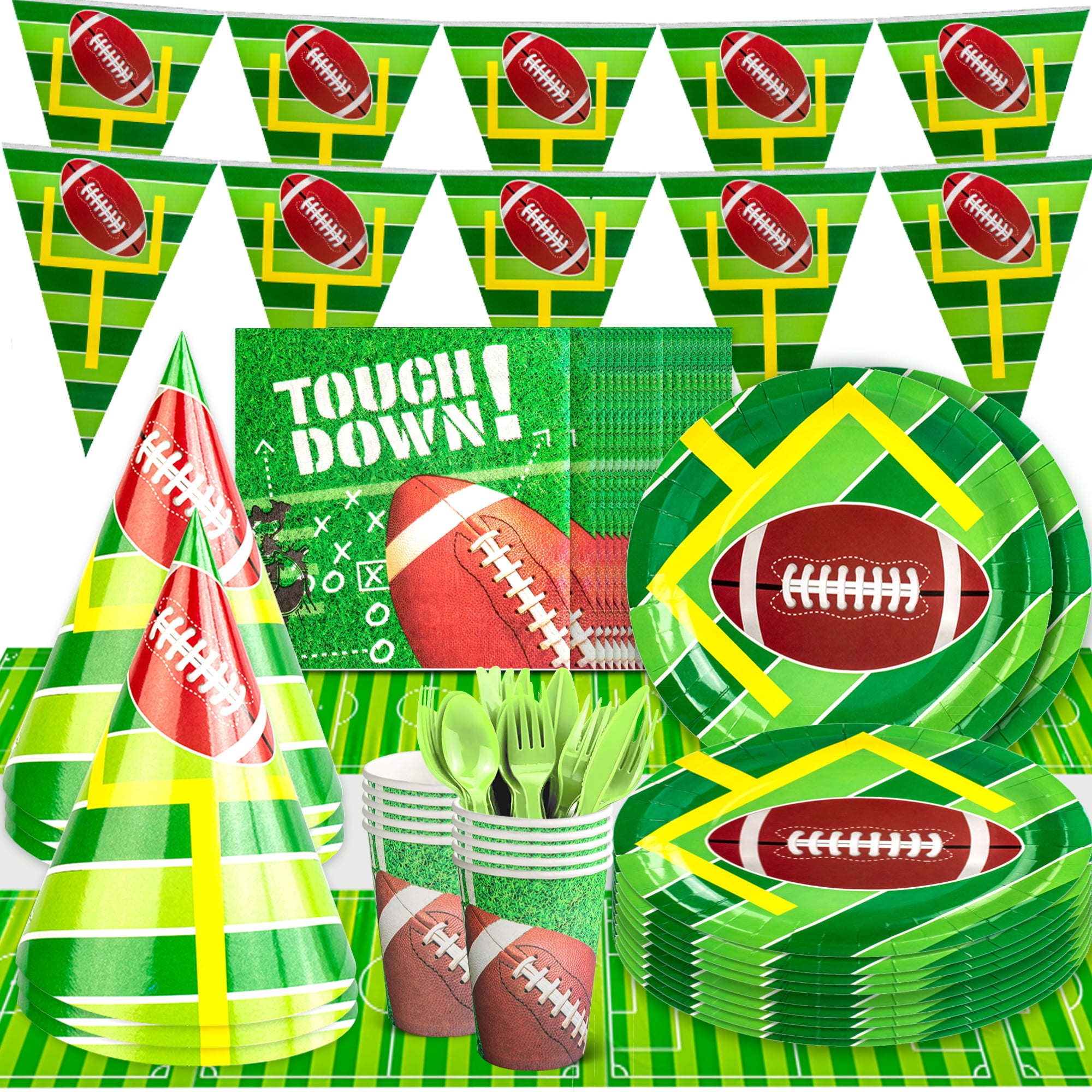 Melliful Football Themed Party Supplies Decorations Serve 10, Super Bowl Tableware Kit for Touchdown Game Day Birthday Themed Party
