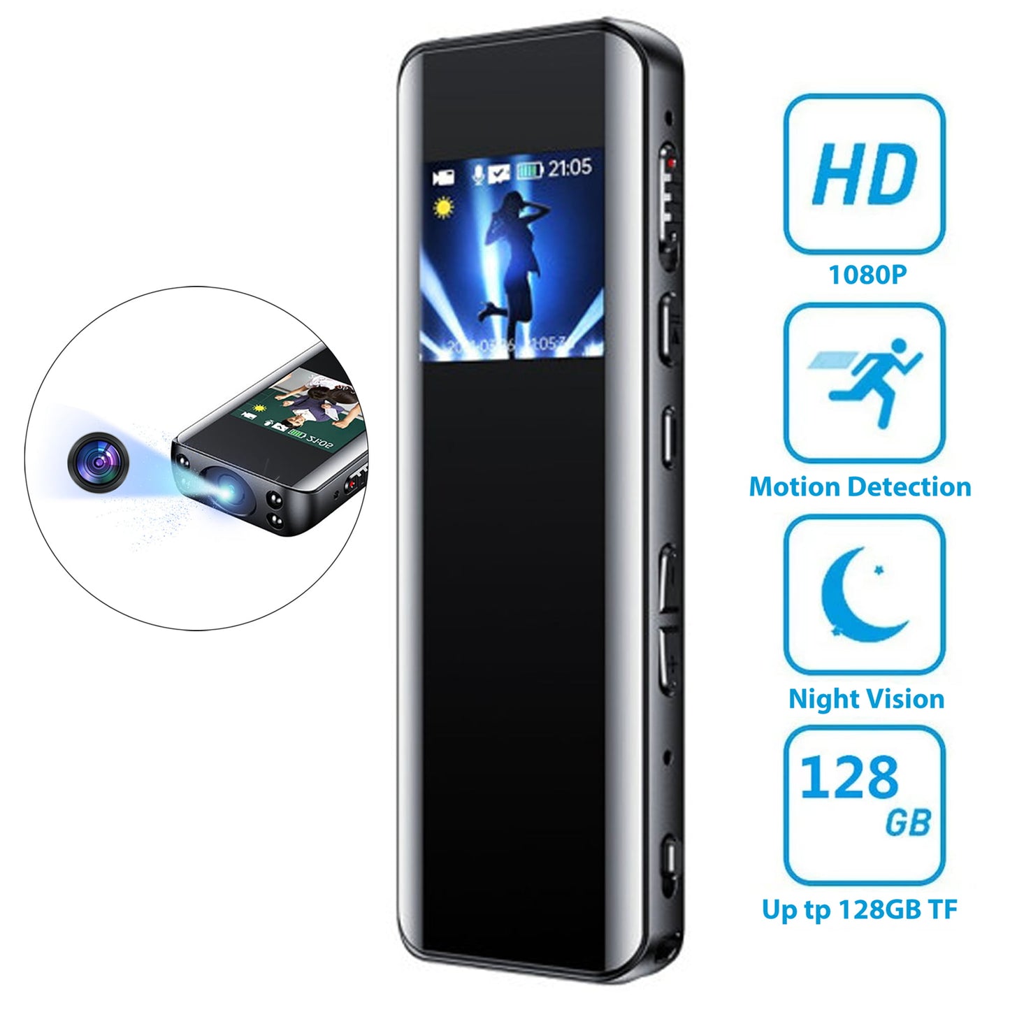 Voice Recorder, 32GB Digital Voice Activated Recorder with Playback, 1080P HD Mini Body Camera Video Rcorder, Portable Audio Voice Recorder MP3 Player with 1.3 LCD Screen