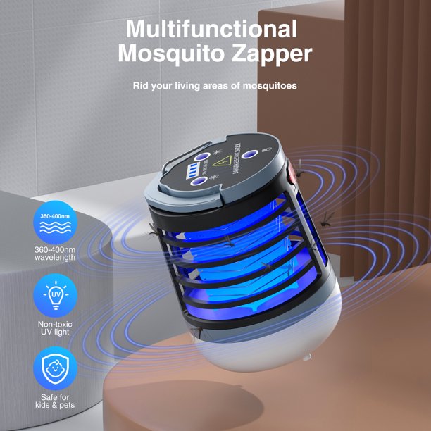 Bug Zapper, Electric Solar Bug Zapper Outdoor And Indoor, 3000V High Powered Pest Control Waterproof Cordless Outdoor Bug Zapper, Rechargeable Insect Fly Trap For Home,Kitchen, Patio, Backyard