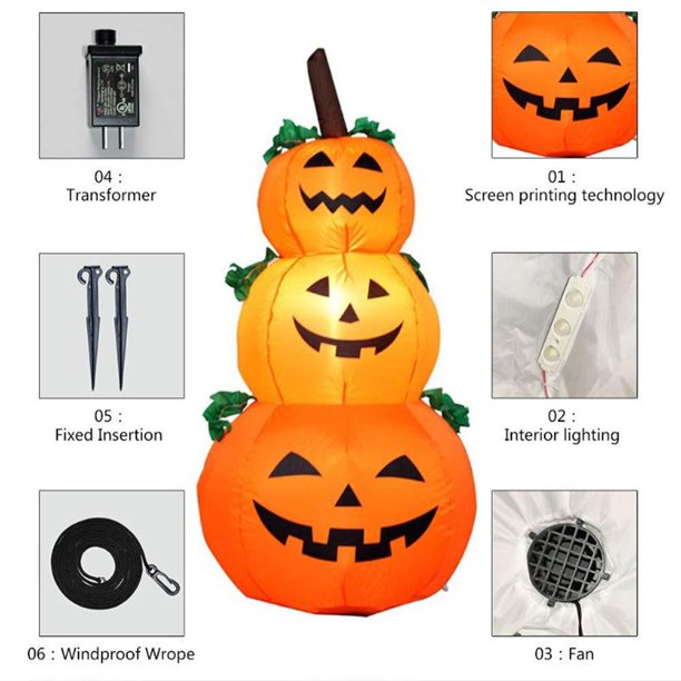1.4m Halloween Inflatable Pumpkin, Vinmall LED Pumpkin Light Halloween Blow Up Yard Decorations for Front Yard, Porch, Lawn or Halloween Party Indoor