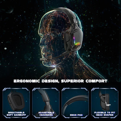 ONIKUMA Gaming Headsets for PS4, Xbox One Controller, Nintendo Switch, PC, Laptop, MAC, Over-Ear Gaming Headphones with LED Light, Black