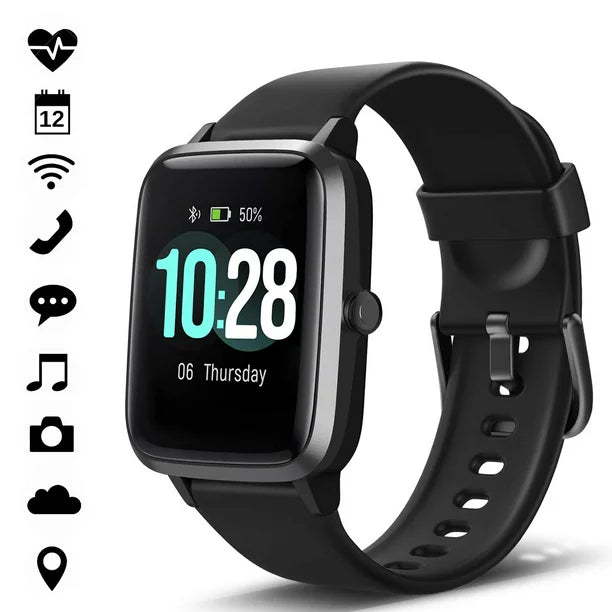 Doosl Smart Watch, Fitness Tracker Watches for Men Women, Fitness Watch HR Monitor IP68 Waterproof Digital Watch with Step Calories Sleep Tracker, Smartwatch Compatible iPhone Android Phones, ID205L (Black)