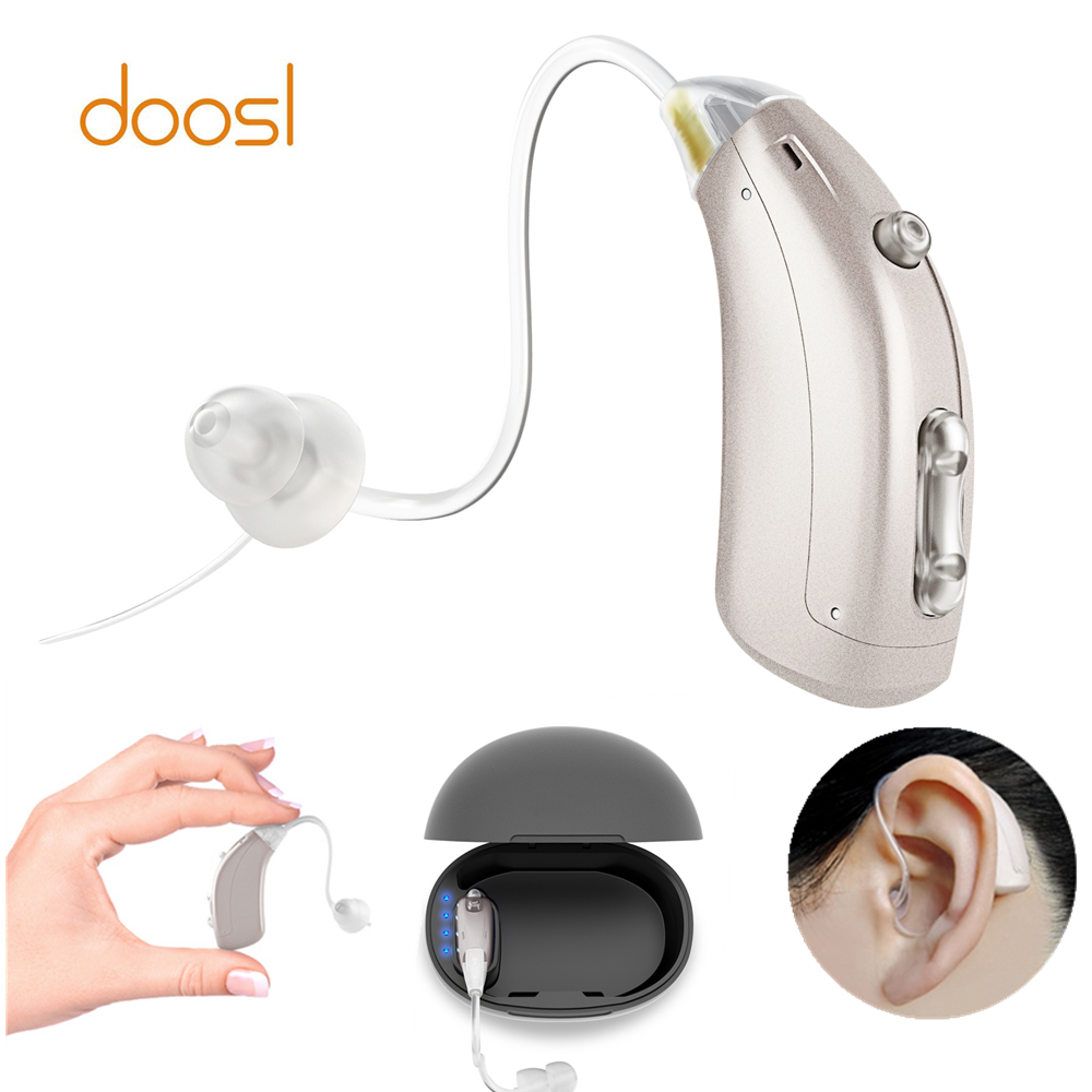 Doosl Set of 2 Rechargeable Hearing Aids, Mini Digital Hearing Aids Low-Noise, with Portable Charging Case for Seniors & Adults, Pair