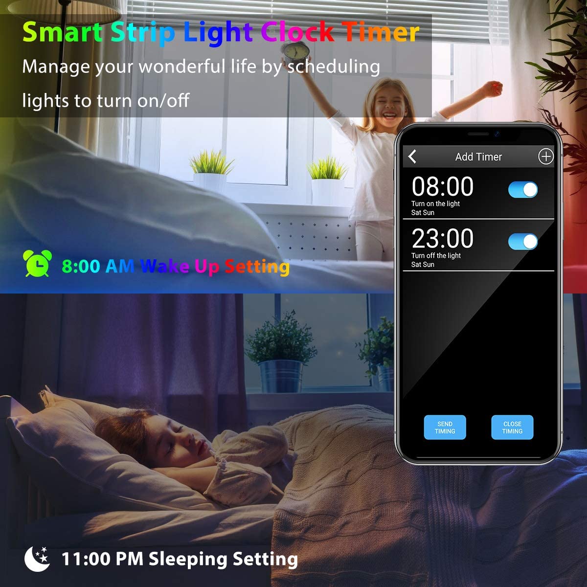 Laighter Led Strip Lights for Bedroom, 16.4 ft Smart Led Light Strip Music Sync with Upgraded 40 Keys Remote & App Control, Flexible DIY, RGB Color Changing, Tape Lights for Party Home
