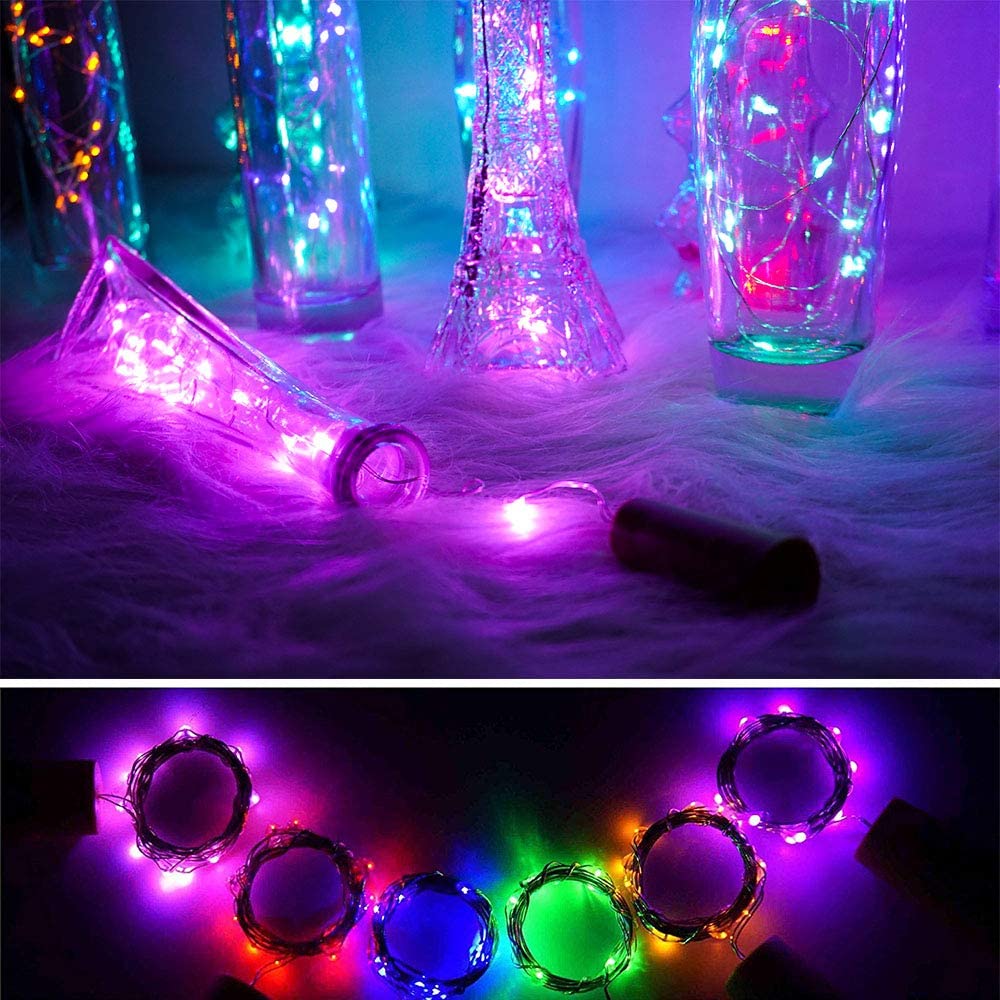 Laighter 9 Packs 20 LEDs Wine Bottle Cork Lights, 6.5ft Cork Lights Battery Operated Fairy String Lights for Liquor Bottles Crafts Party Wedding Halloween Christmas Decor, Multi-color
