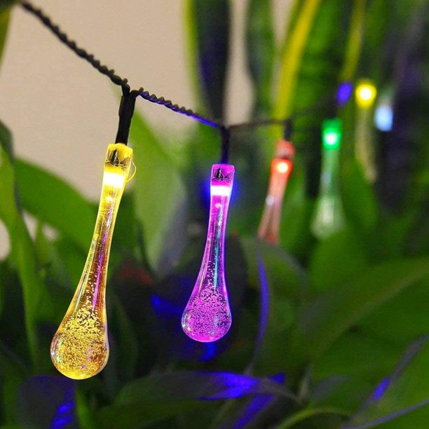Solar String Lights Outdoor, Waterproof Solar Fairy Light 21.3ft 30 LED 8 Modes Multi Color Water Drop Lighting for Garden Patio Indoor Party Bedroom Xmas Yard Porch Decoration