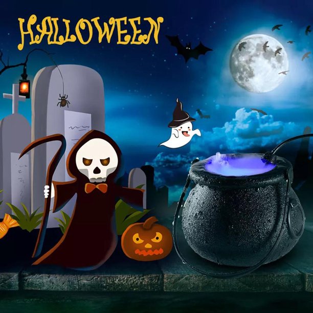 2021 Upgrade Halloween Black Cauldron Mist Maker Fogger, Smoke Fog Machine With 12 Led Color Changing For Halloween Theme Party Or Prom Prop, Halloween Fog Machine, J1