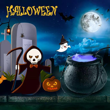 2021 Upgrade Halloween Black Cauldron Mist Maker Fogger, Smoke Fog Machine With 12 Led Color Changing For Halloween Theme Party Or Prom Prop, Halloween Fog Machine, J1