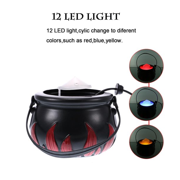 Halloween Smoke Machine with 12 LED Color Changing Cauldron Shape Witch Pot with Mist Maker Fogger Holiday Party Witch Jar Decoration Prop