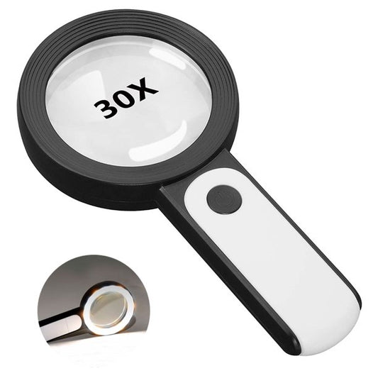 Vinmall Hold Held Magnifying Glasses 30X with Light for Reading Magnifying Aids for Seniors 3.15 inch Magnifier Glass Black