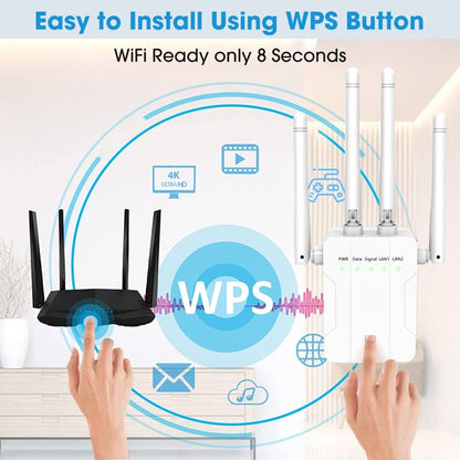 WiFi Range Extenders Signal Booster Up to 1000Mbps for Home, WiFi Booster Repeater 2.4 GHz WPS Wireless Signal Strong Penetrability, Wide Range of Signals(3500 sq.ft)