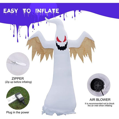 Cooseas 8 FT Halloween Inflatables Red Eye Ghost Outdoor Blow up Yard Decorations Built in LED Lights