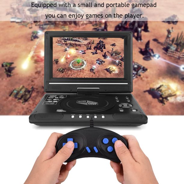 Portable DVD Player, TV DVD Player with 9.5 "Swivel Screen and Rechargeable Lithium Battery, FM Radio Receiver Support, Memory Card Reading, Games, MMC Card Support