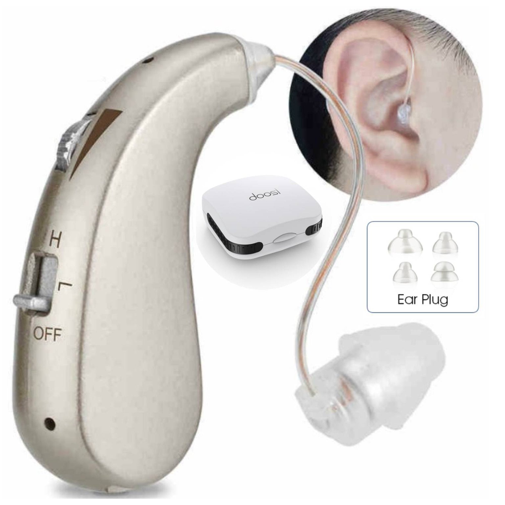 Doosl Rechargeable Hearing Aids for Seniors and Adults, Best Digital Hearing Amplifiers with Noise Canceling, Hearing Devices with USB Charging cable, Silver