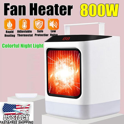 Desktop Electric Heater,1000W Mini Space Heater,Desktop Heater with Overheat Protection, LED Lights 45 Degree Rotate,for Office, Bedroom, Kitchen,White