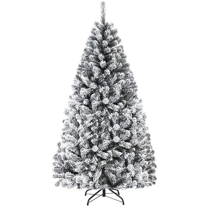 Melliful 6 ft Pre-Lit Snow Flocked Christmas Tree, Artificial Snowy Pine Tree with 100 LED Lights & Sturdy Metal Base, Ideal for Home Office Party Xmas Holiday Decorations